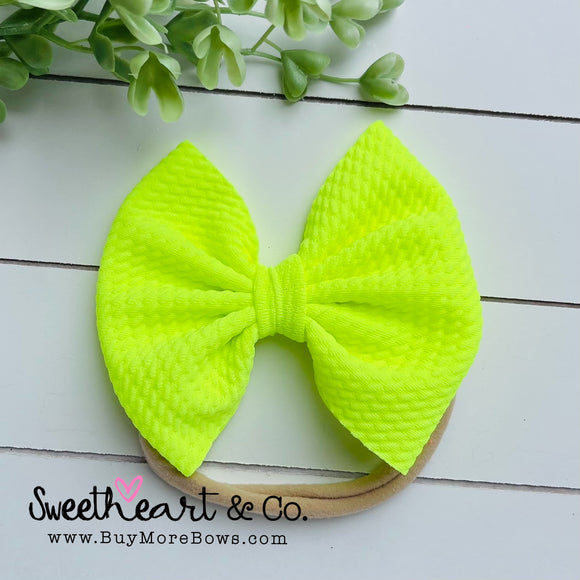 Neon Yellow Fabric Bow Baby Headband