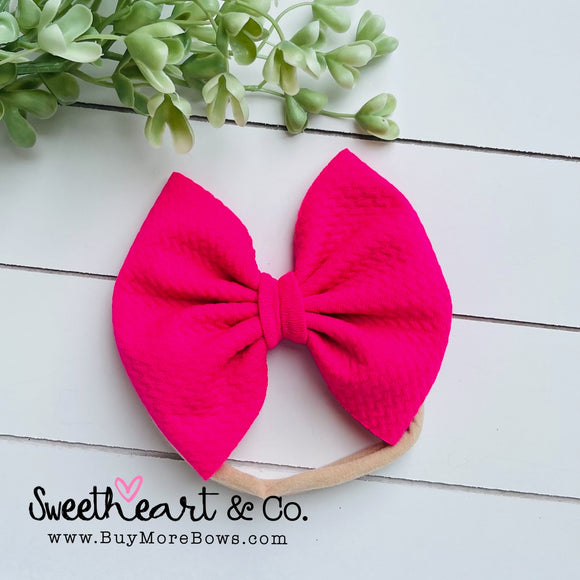 Neon Pink Fabric Bow Baby Headband