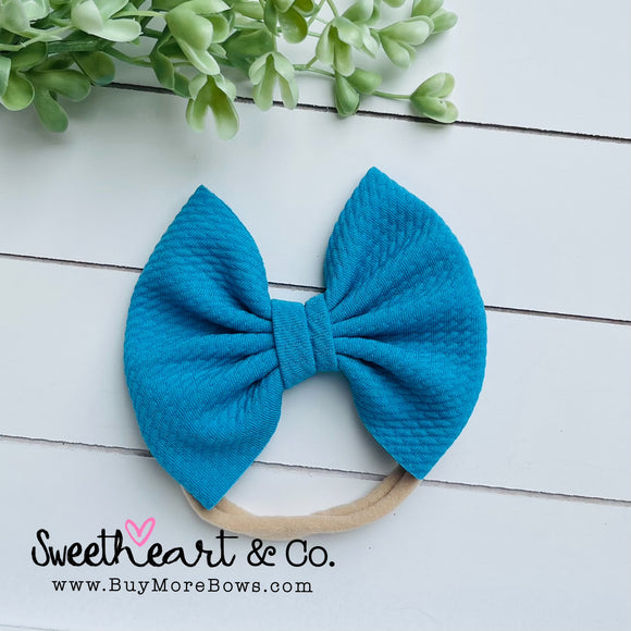 Neon Blue Fabric Bow Baby Headband
