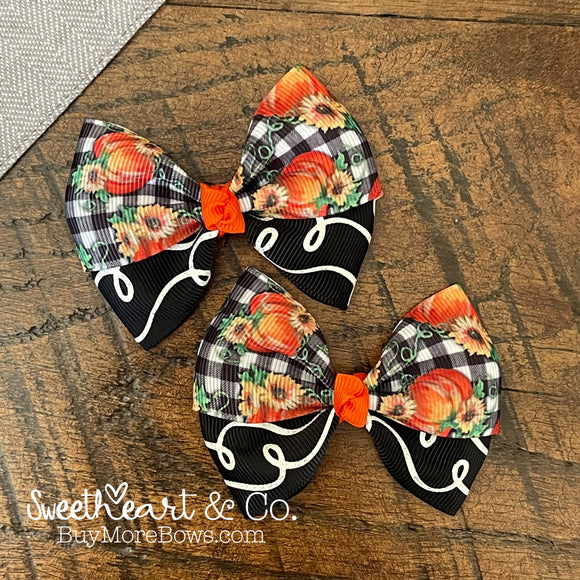 Buffalo Plaid Pumpkins Peekaboo Pigtail Bows