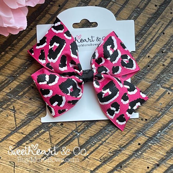 Dark Pink Cheetah Print Hair Bow