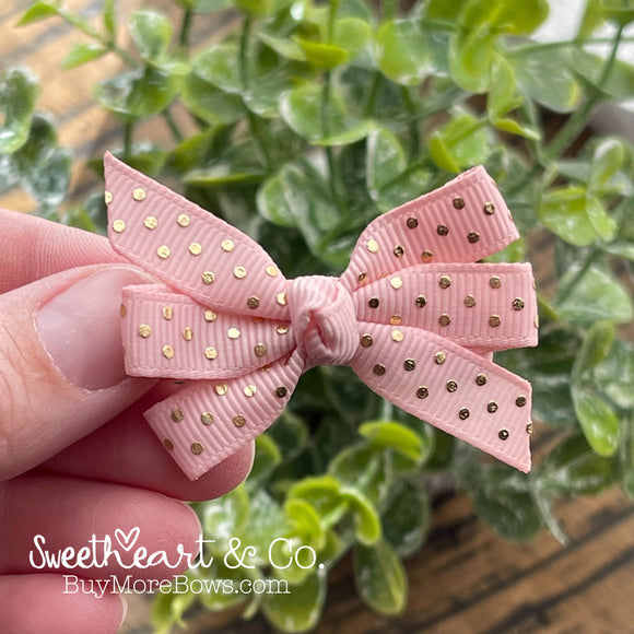 Blush Pink & Gold Swiss Dots Mini Pinwheel Hairbow