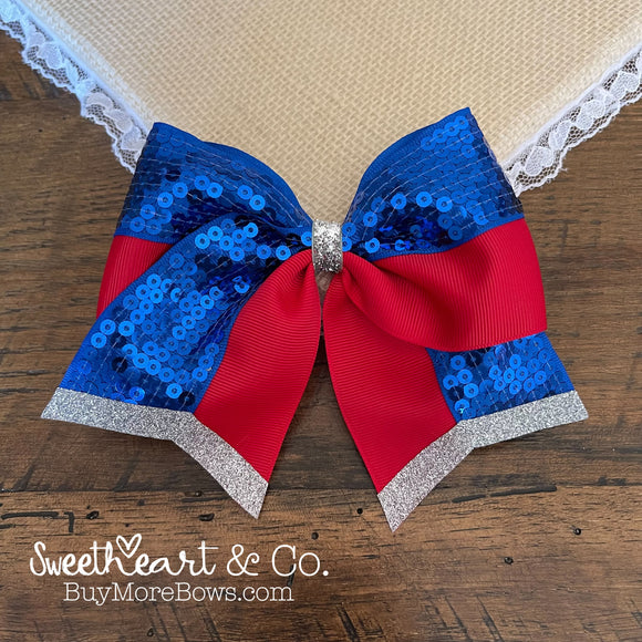 Blue & Red Sparkle Cheer Bow
