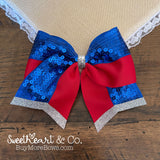 Blue & Red Sparkle Cheer Bow