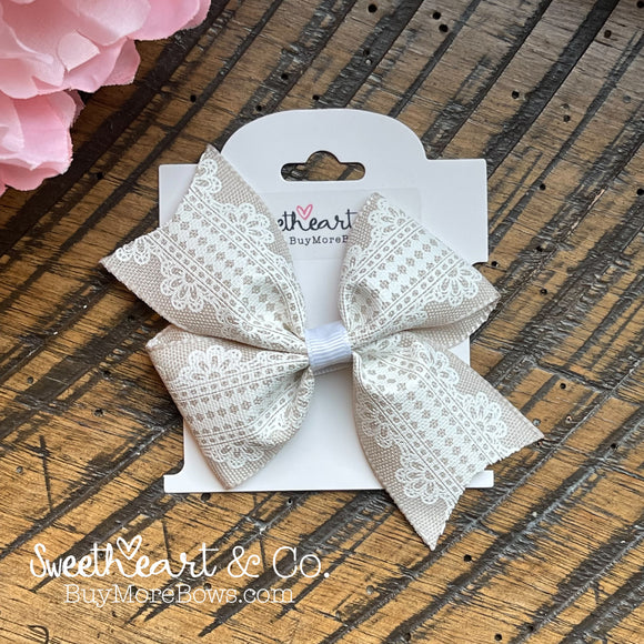 Ivory Lace Print Hair Bow