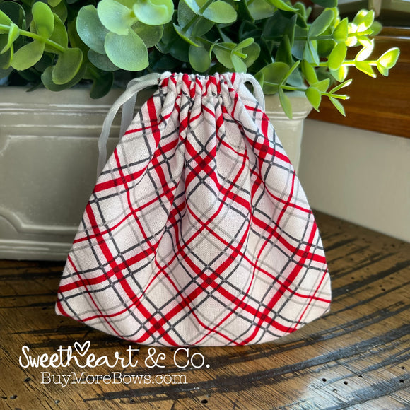 Red & Gray Plaid Drawstring Bag