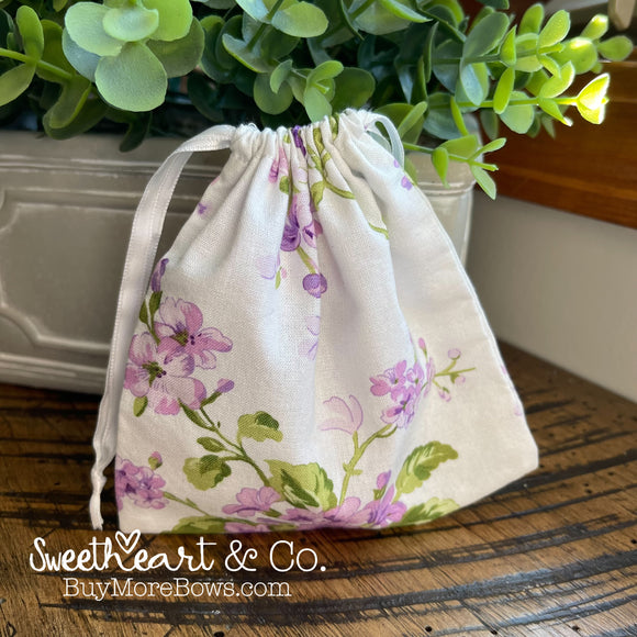 Purple Flowers Drawstring Bag