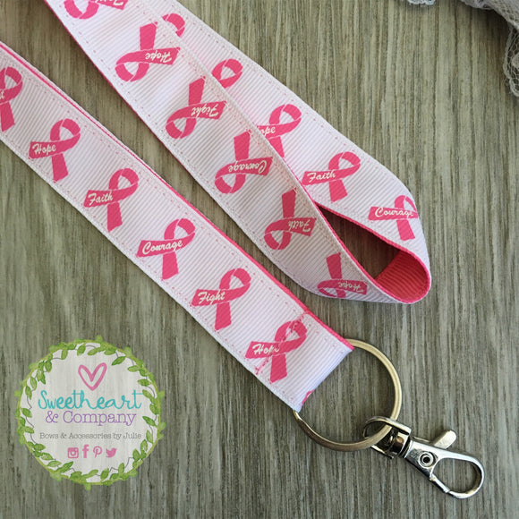 Pink Ribbon Breast Cancer Awareness Lanyard