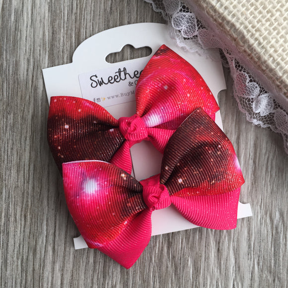 Pink Galaxy Sparkle Peekaboo Pigtail Bows
