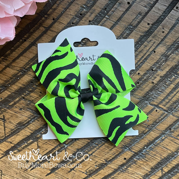 Neon Green Zebra Print Hair Bow