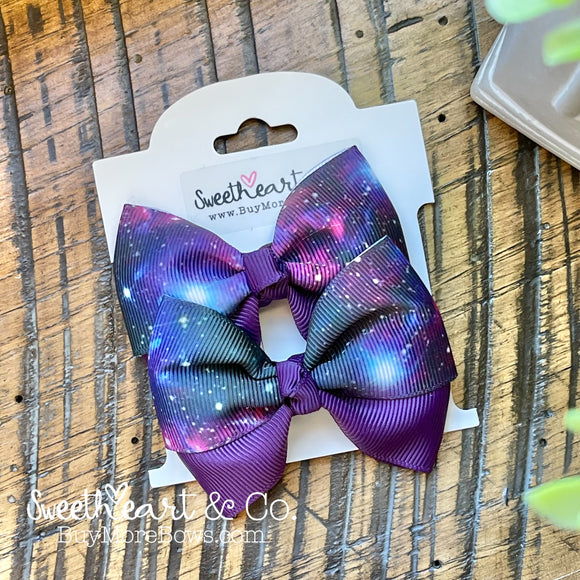 Purple Galaxy Peekaboo Pigtail Bows