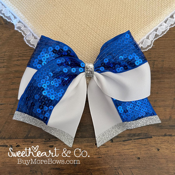 Blue & White Sparkle Cheer Bow