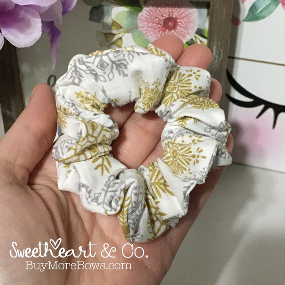 Silver & Gold Snowflakes Scrunchie