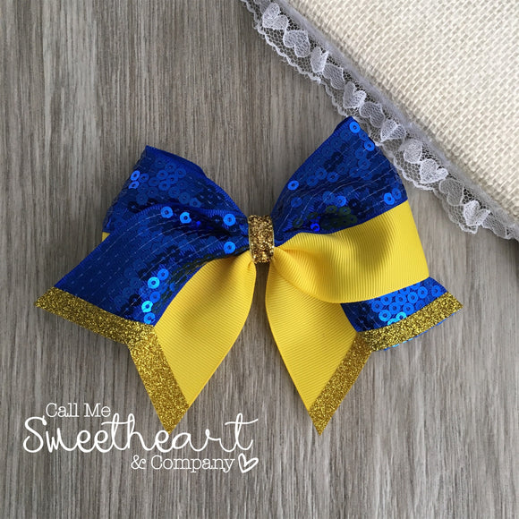 Yellow & Blue Sparkle Cheer Bow