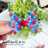 Red Roses on Denim Mini Pinwheel Hairbow