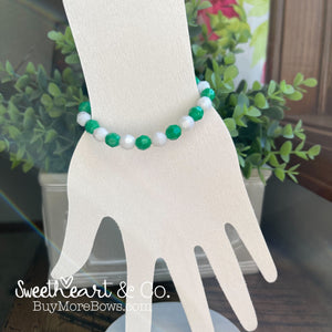 Green & White School Team Beaded Bracelet