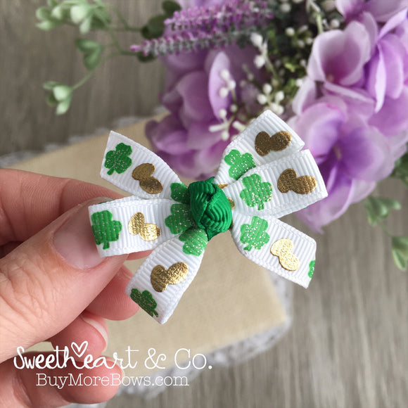 Shamrocks & Gold Mini Pinwheel Hairbow