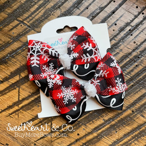 Snowflake Buffalo Plaid Peekaboo Pigtail Bows