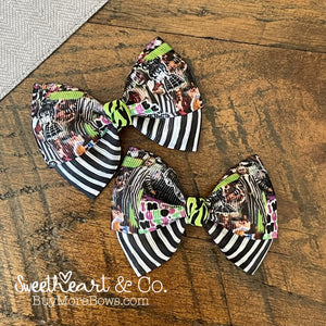 Beetlejuice Halloween Peekaboo Pigtail Bows