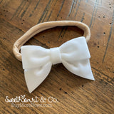 White Velvet Bow Baby Headband