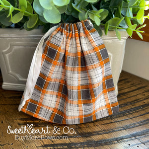 Orange & Gray Plaid Drawstring Bag