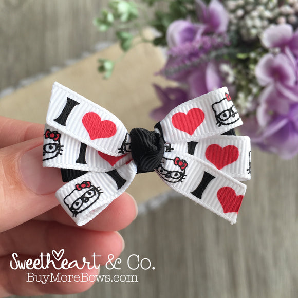 Cute Kitty with Glasses Mini Pinwheel Hairbow