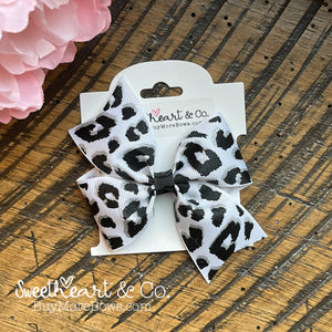 White Cheetah Hair Bow