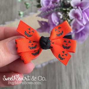 Glitter Pumpkin Faces Mini Pinwheel Hairbow