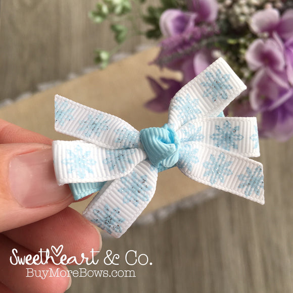 Blue Snowflakes Mini Pinwheel Hairbow