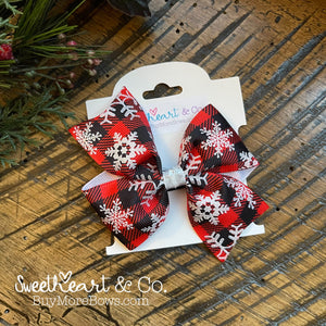 Snowflakes Buffalo Plaid Hair Bow