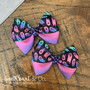 Spooky Ghosts Halloween Peekaboo Pigtail Bows