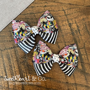 Jack Skellington Halloween Peekaboo Pigtail Bows