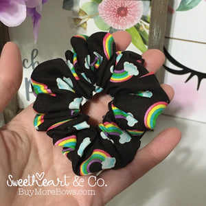 Rainbows on Black Scrunchie