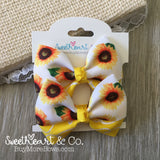 Yellow Sunflowers Peekaboo Pigtail Bows