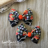 Buffalo Plaid Pumpkins Peekaboo Pigtail Bows