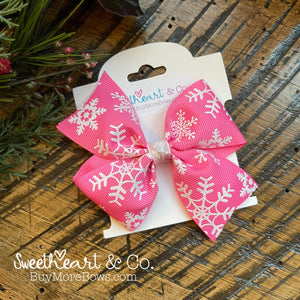 Pink Snowflakes Hair Bow