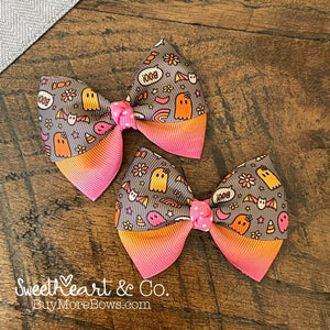 Cutie Ghosts Gray Halloween Peekaboo Pigtail Bows