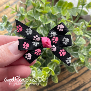 Pink & Silver Paw Prints Mini Pinwheel Hairbow