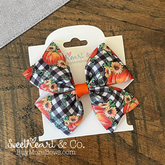 Pumpkin Plaid Hair Bow