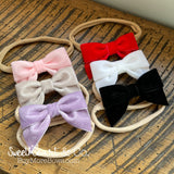 White Velvet Bow Baby Headband