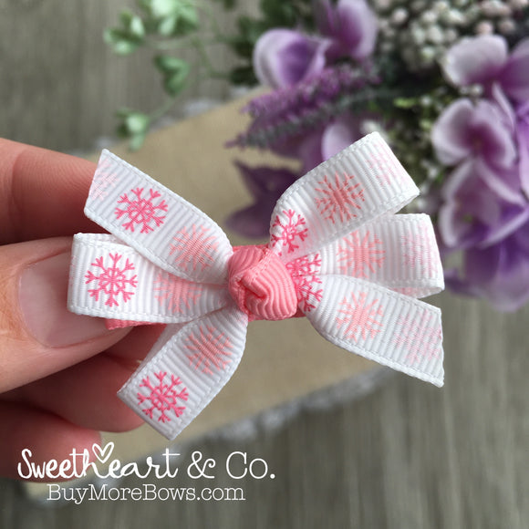 Pink Snowflakes Mini Pinwheel Hairbow