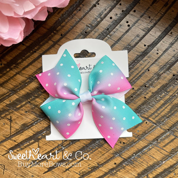 Pink & Teal Glitter Dots Hair Bow