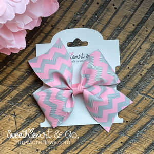 Pink & Gray Chevron Hair Bow